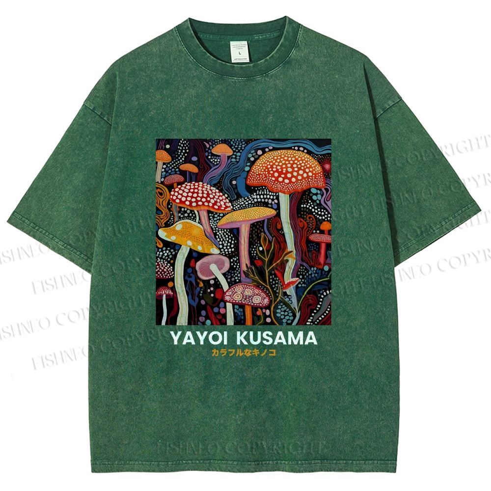 Unisex Yayoi Kusama Mushroom Printed Washed Tee