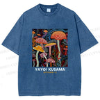 Unisex Yayoi Kusama Mushroom Printed Washed Tee