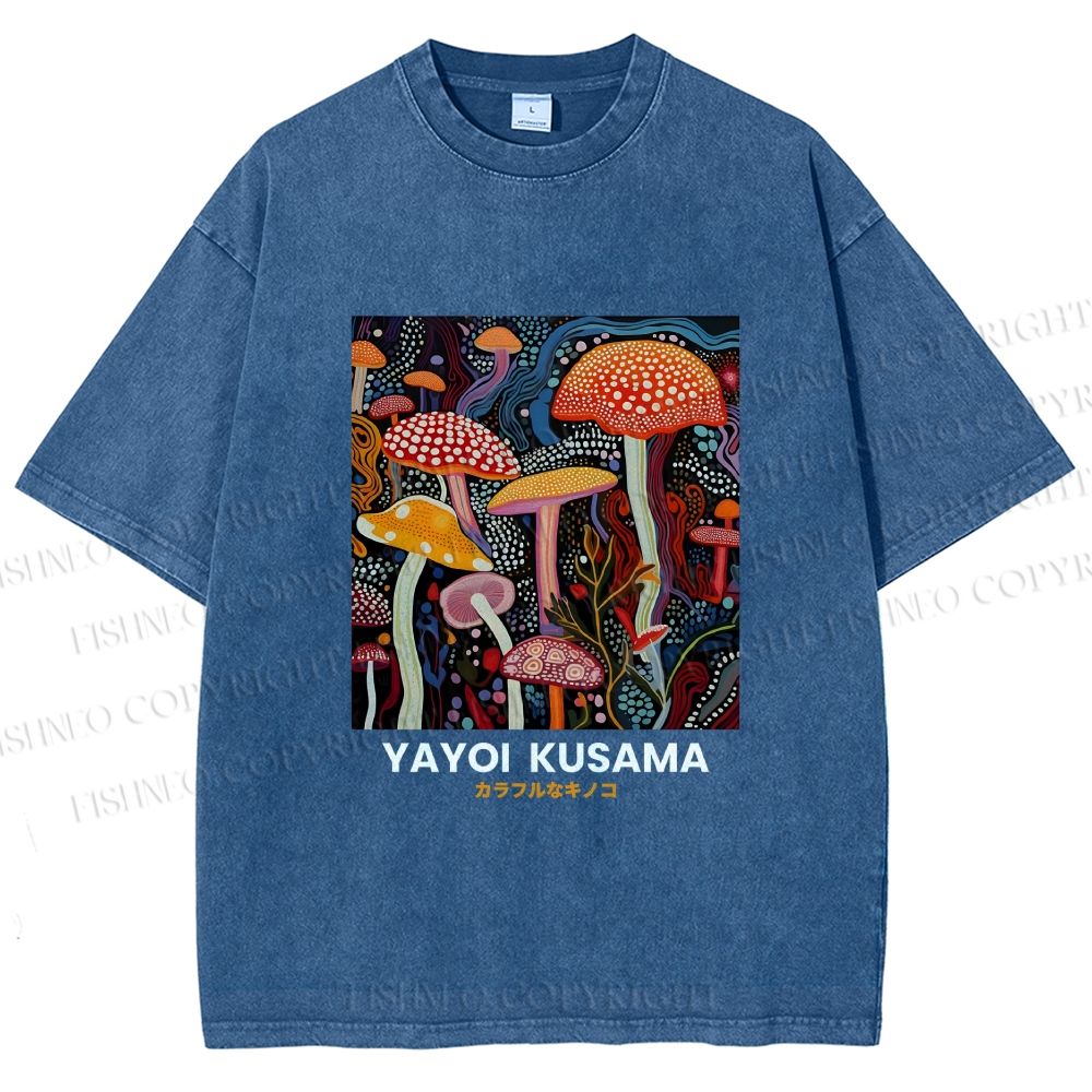 Unisex Yayoi Kusama Mushroom Printed Washed Tee