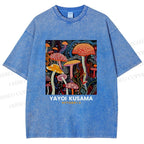 Unisex Yayoi Kusama Mushroom Printed Washed Tee