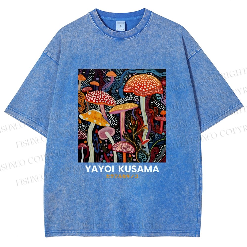 Unisex Yayoi Kusama Mushroom Printed Washed Tee