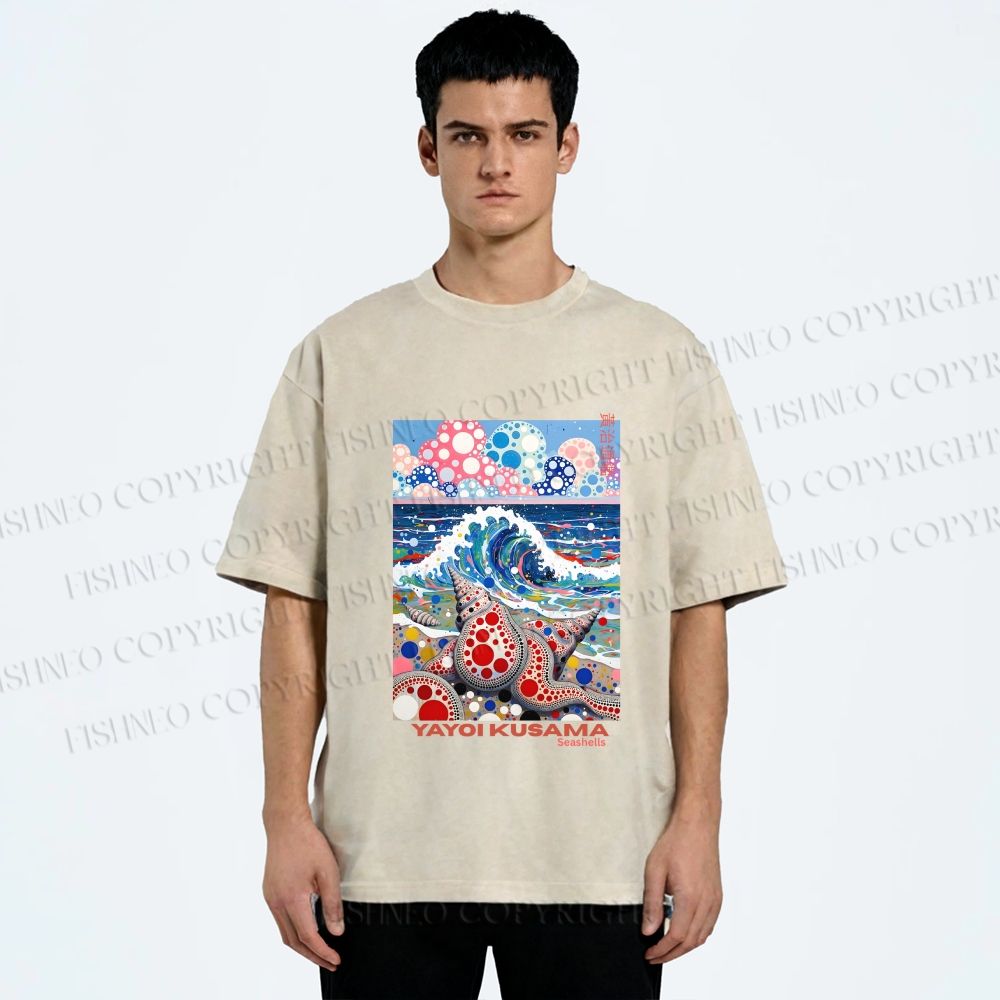 Unisex Yayoi Kusama Inspired Seashells Printed Washed Tee