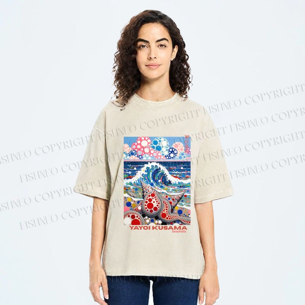 Unisex Yayoi Kusama Inspired Seashells Printed Washed Tee