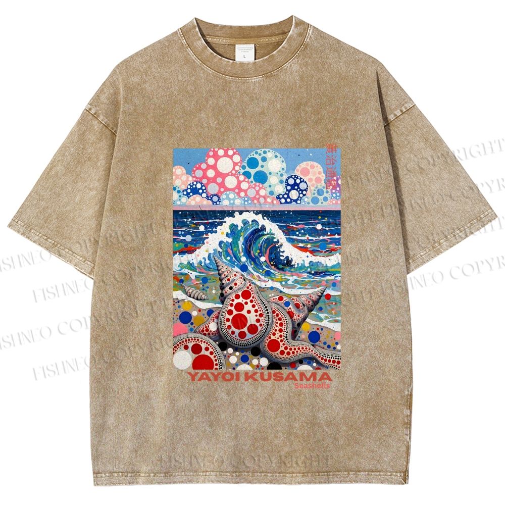 Unisex Yayoi Kusama Inspired Seashells Printed Washed Tee