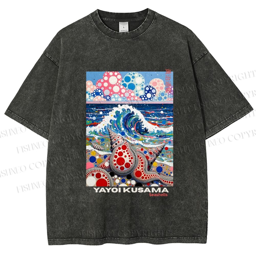 Unisex Yayoi Kusama Inspired Seashells Printed Washed Tee