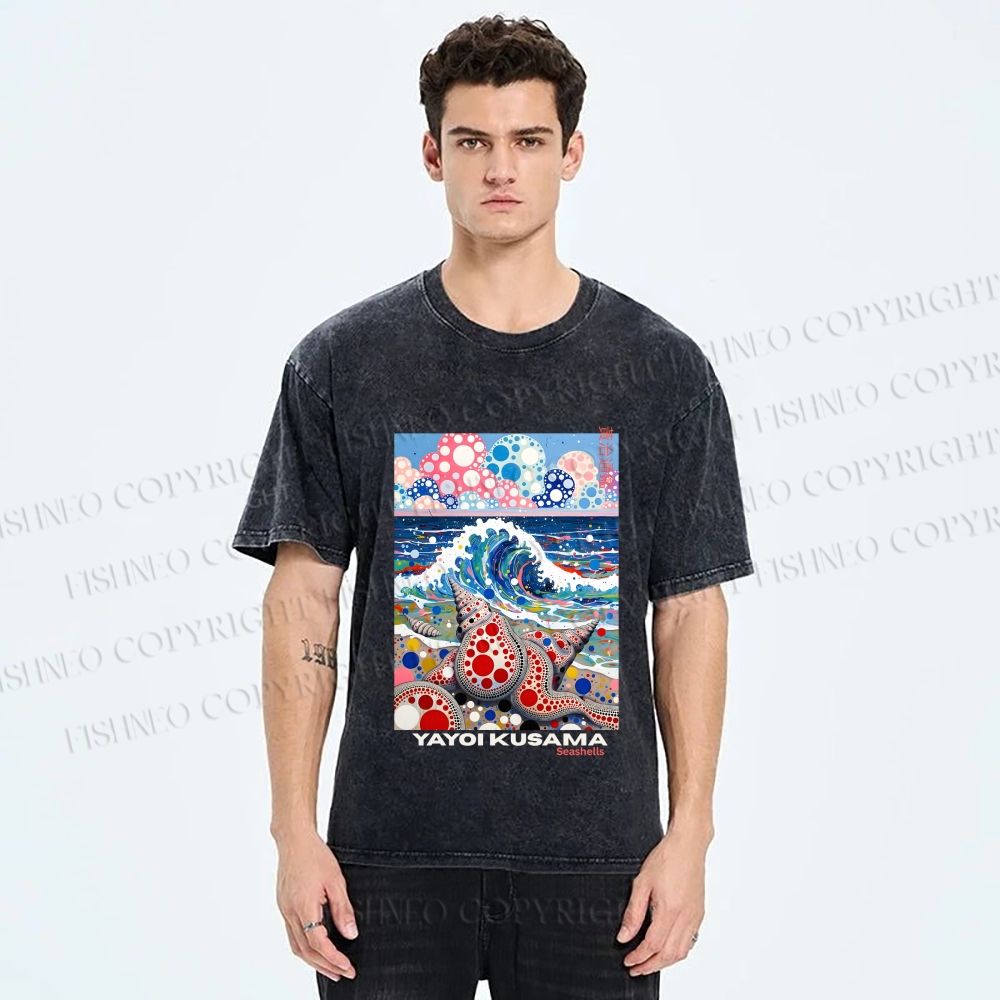 Unisex Yayoi Kusama Inspired Seashells Printed Washed Tee