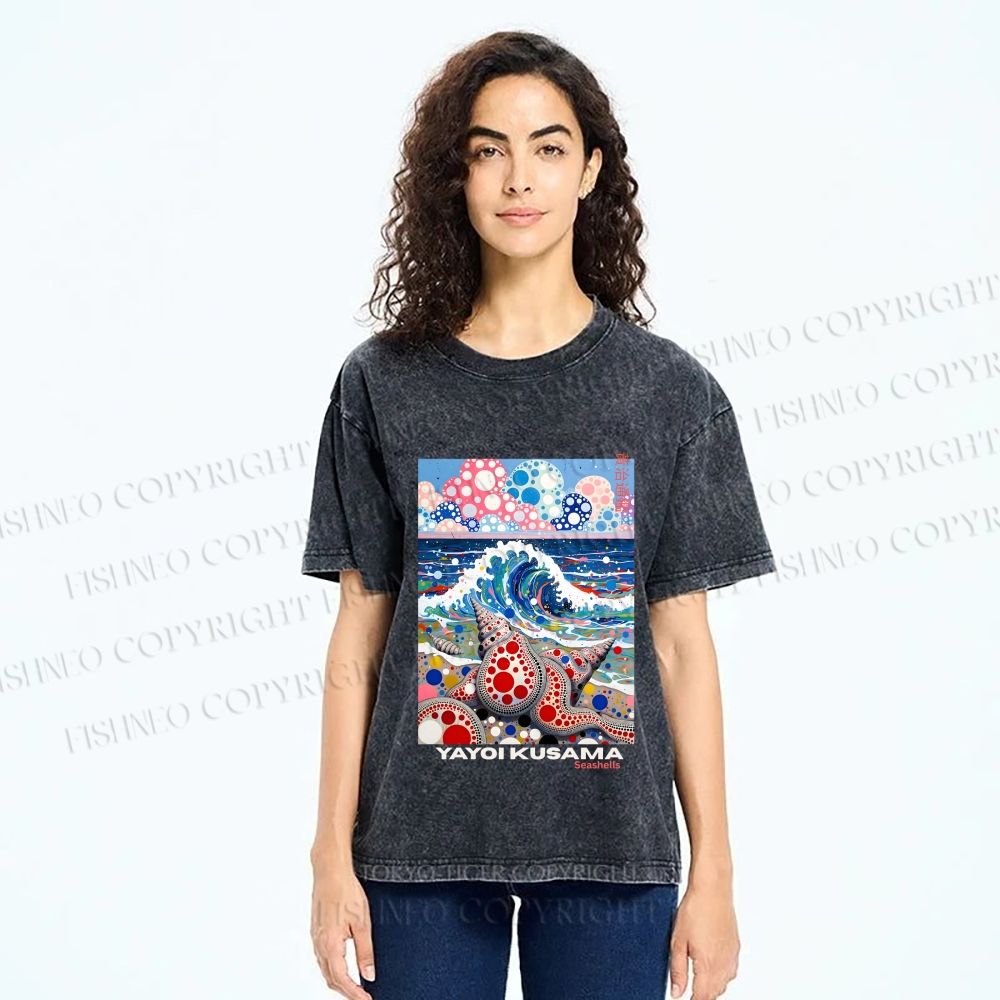 Unisex Yayoi Kusama Inspired Seashells Printed Washed Tee