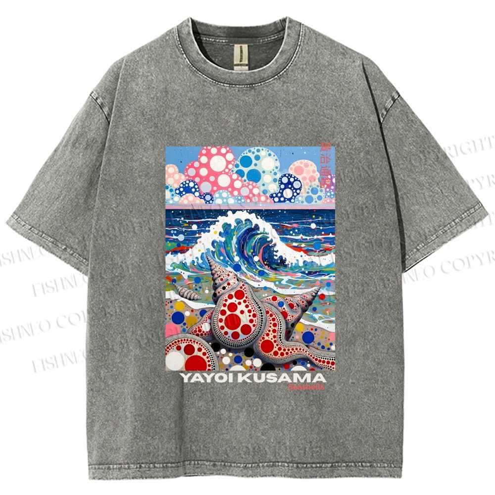 Unisex Yayoi Kusama Inspired Seashells Printed Washed Tee