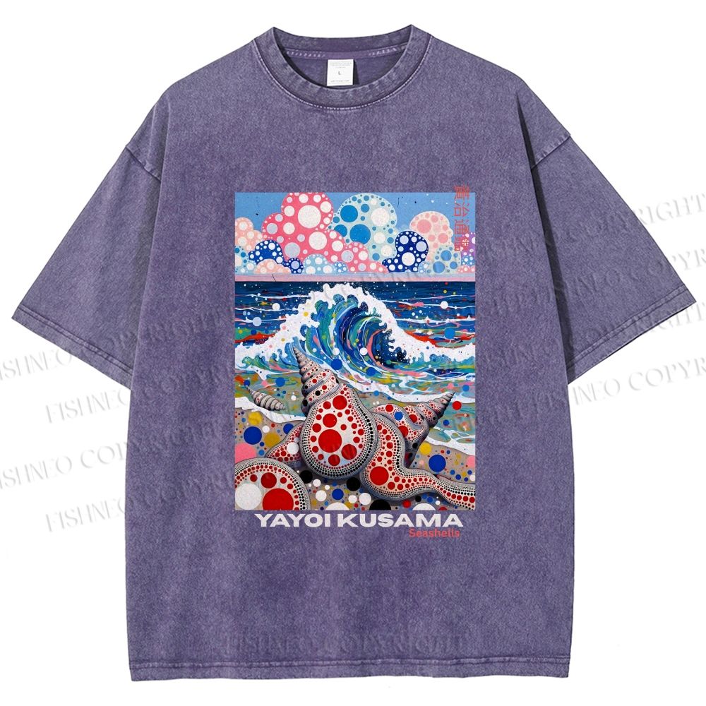 Unisex Yayoi Kusama Inspired Seashells Printed Washed Tee