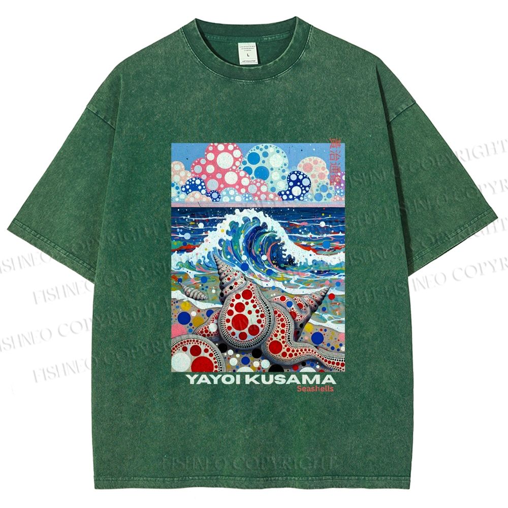 Unisex Yayoi Kusama Inspired Seashells Printed Washed Tee
