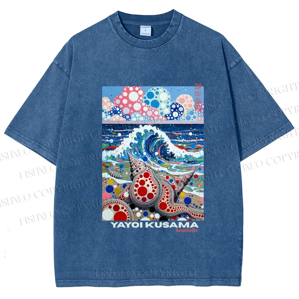 Unisex Yayoi Kusama Inspired Seashells Printed Washed Tee