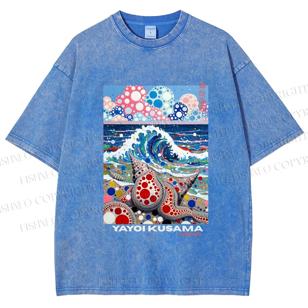 Unisex Yayoi Kusama Inspired Seashells Printed Washed Tee