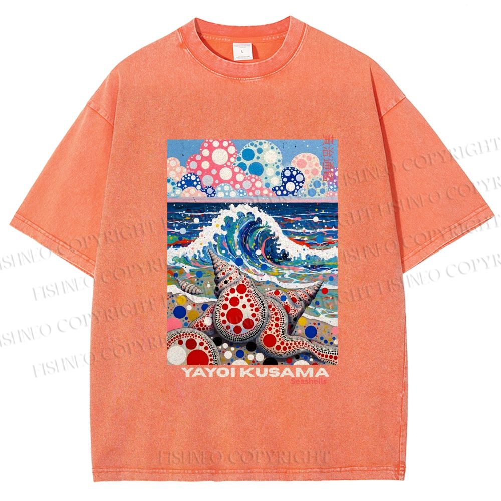 Unisex Yayoi Kusama Inspired Seashells Printed Washed Tee