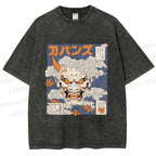 Unisex Japanese Oni Mask Printed Washed Tee