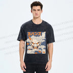 Unisex Japanese Oni Mask Printed Washed Tee
