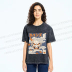 Unisex Japanese Oni Mask Printed Washed Tee