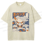 Unisex Japanese Oni Mask Printed Washed Tee