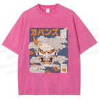 Unisex Japanese Oni Mask Printed Washed Tee