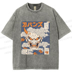 Unisex Japanese Oni Mask Printed Washed Tee