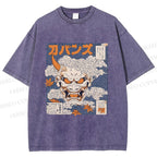 Unisex Japanese Oni Mask Printed Washed Tee