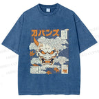 Unisex Japanese Oni Mask Printed Washed Tee
