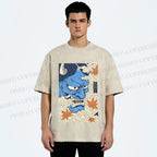 Unisex Japanese Blue Oni Mask Printed Washed Tee