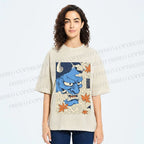 Unisex Japanese Blue Oni Mask Printed Washed Tee