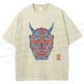 Unisex Japanese Oni Mask Printed Washed Tee