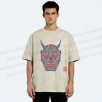 Unisex Japanese Oni Mask Printed Washed Tee
