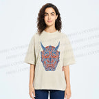 Unisex Japanese Oni Mask Printed Washed Tee