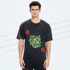 Unisex Japanese Oni Mask Printed Washed Tee