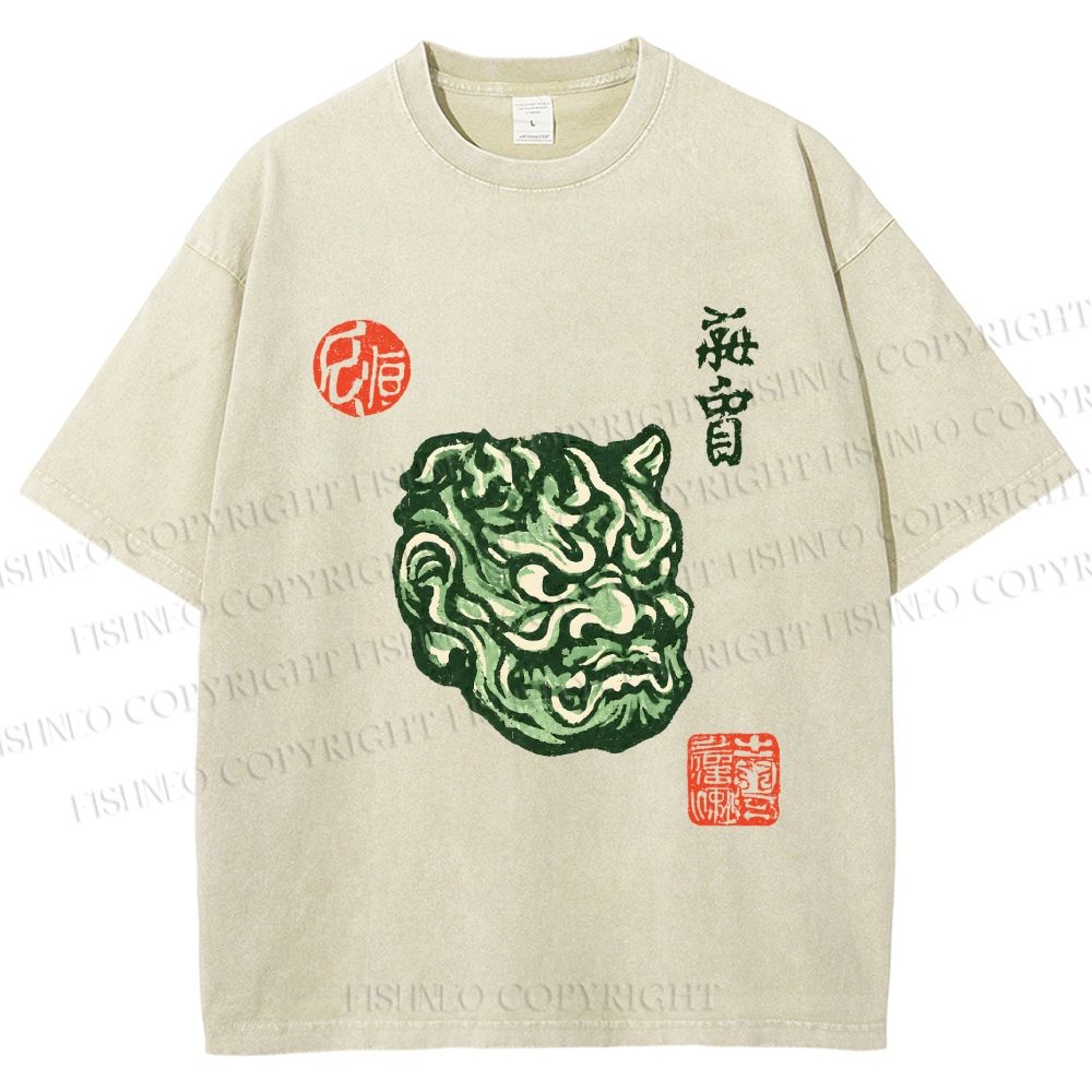 Unisex Japanese Oni Mask Printed Washed Tee