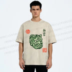 Unisex Japanese Oni Mask Printed Washed Tee