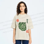 Unisex Japanese Oni Mask Printed Washed Tee
