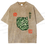 Unisex Japanese Oni Mask Printed Washed Tee