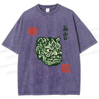 Unisex Japanese Oni Mask Printed Washed Tee