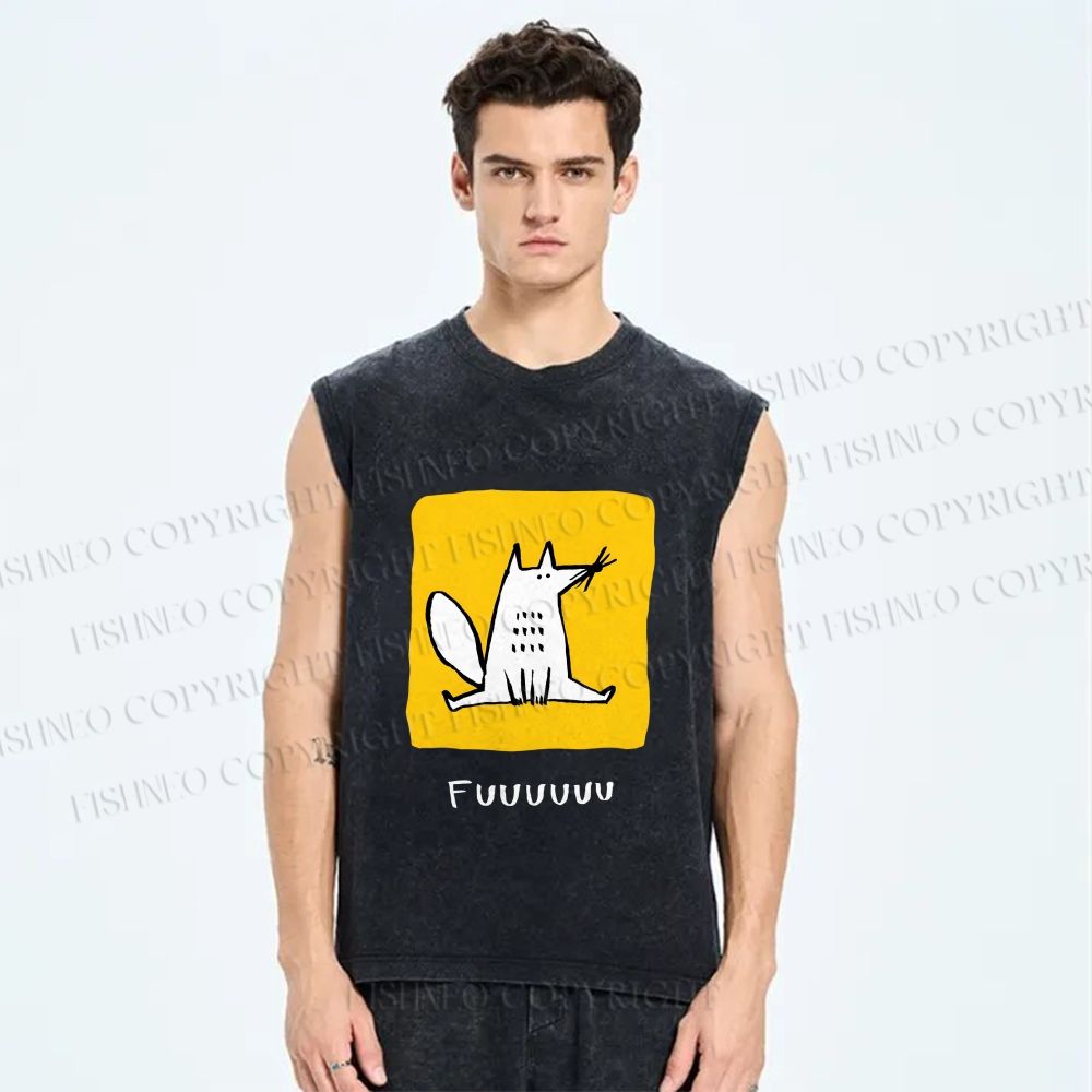 Unisex Fuuuuuuu Printed Washed Tank Top