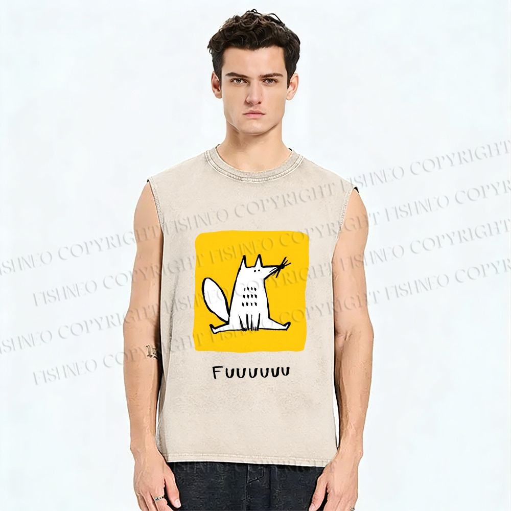 Unisex Fuuuuuuu Printed Washed Tank Top