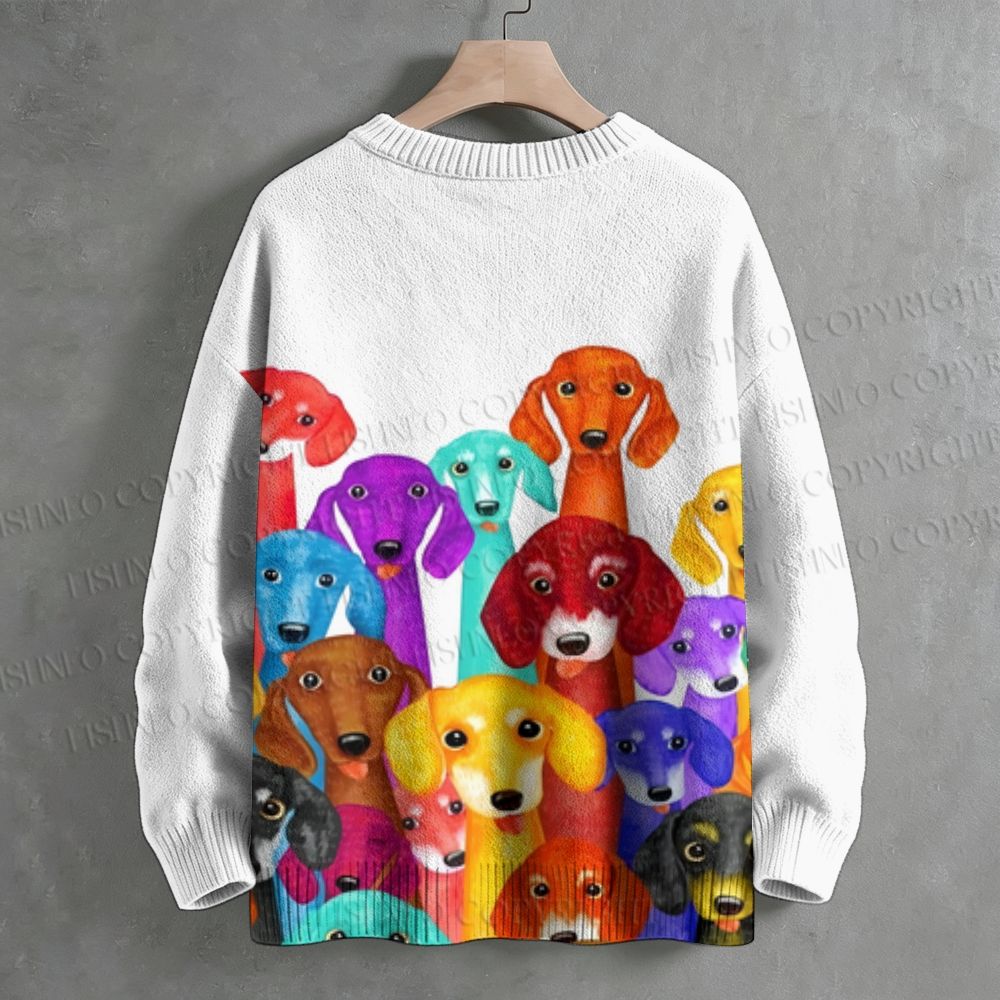 Multicolor Dachshund Crew Neck Sweater