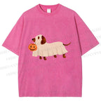Unisex Halloween Dachshund Printed Washed Tee