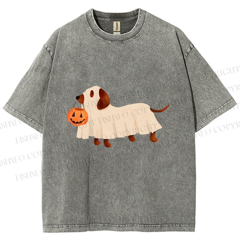 Unisex Halloween Dachshund Printed Washed Tee
