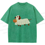 Unisex Halloween Dachshund Printed Washed Tee