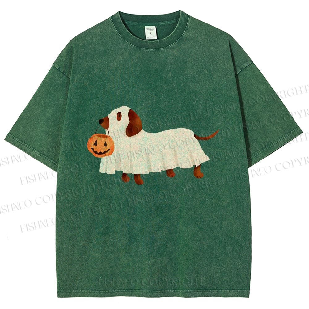 Unisex Halloween Dachshund Printed Washed Tee