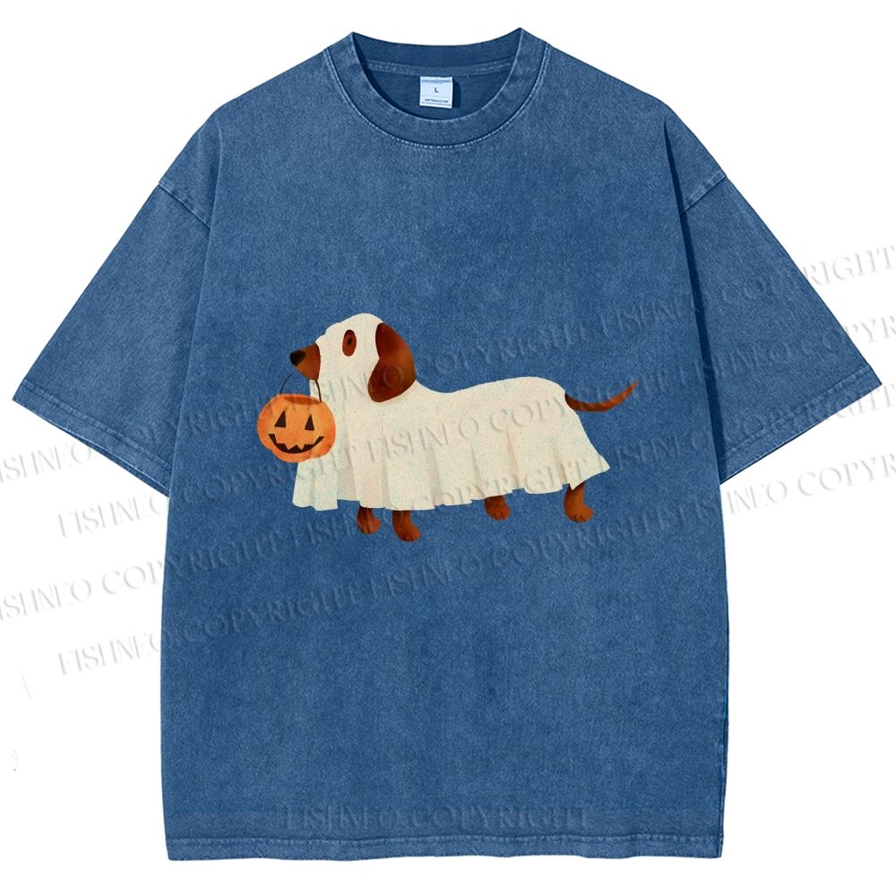 Unisex Halloween Dachshund Printed Washed Tee
