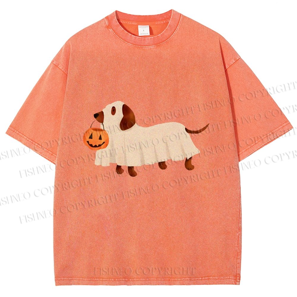 Unisex Halloween Dachshund Printed Washed Tee