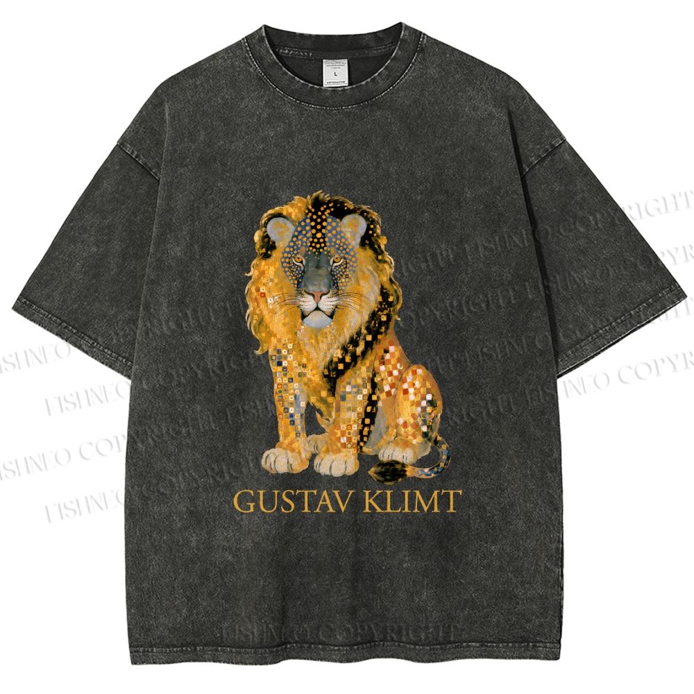 Unisex Klimt Lion Printed Washed Tee