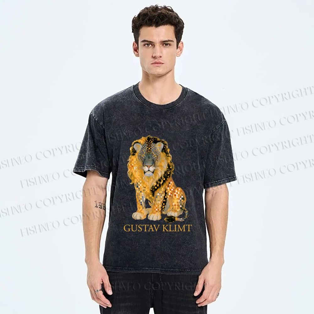 Unisex Klimt Lion Printed Washed Tee