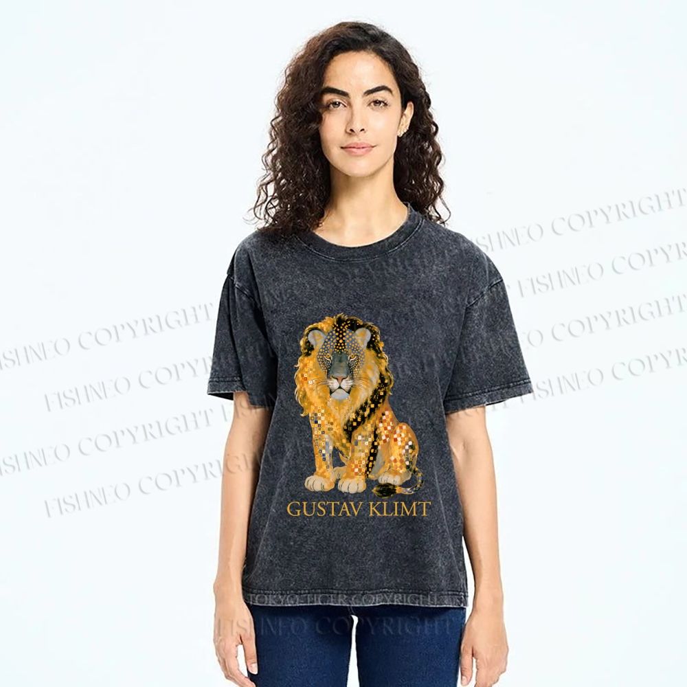 Unisex Klimt Lion Printed Washed Tee