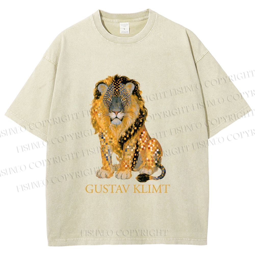 Unisex Klimt Lion Printed Washed Tee