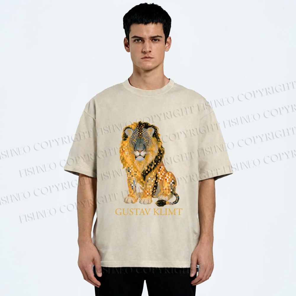 Unisex Klimt Lion Printed Washed Tee